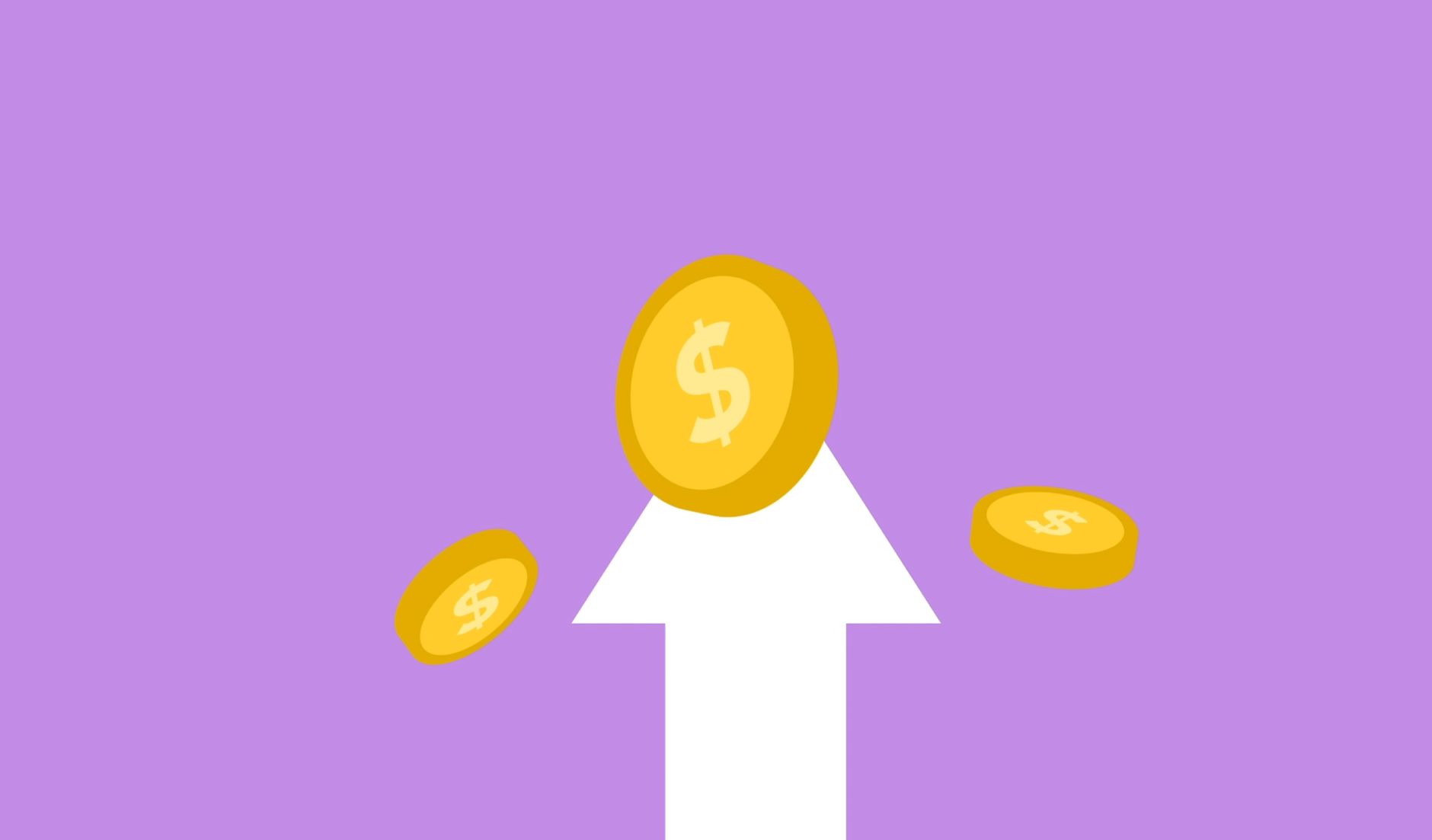 Cost Per Lead Benchmarks: What Good Looks Like in B2B Services 1 Decorative cardboard appliques of arrow and dollar coins representing income concept on violet background